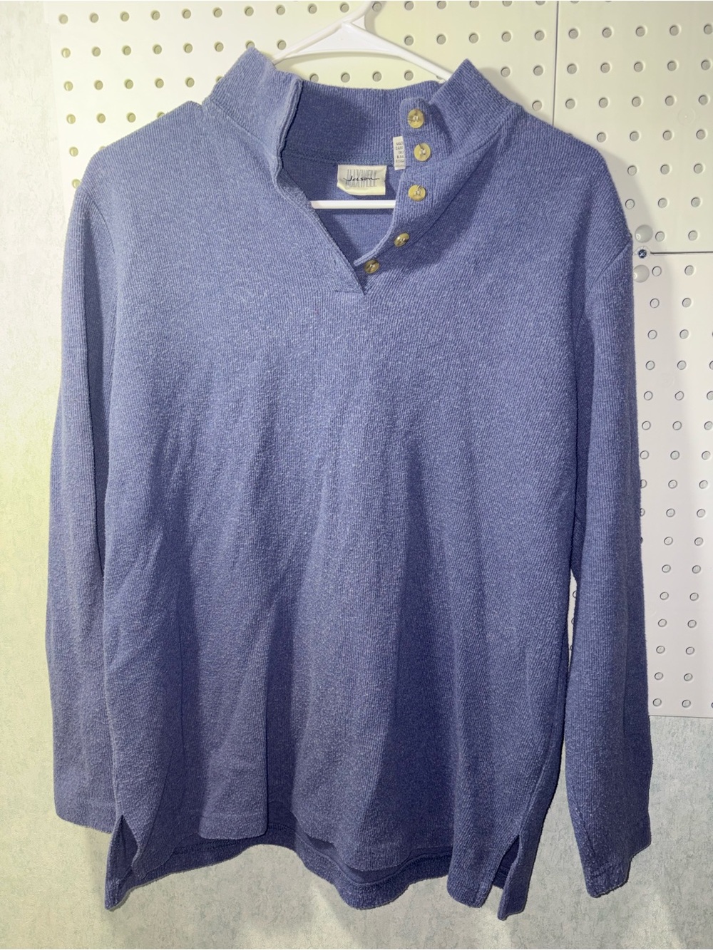 jason maxwell Blue Crewneck Button-Trim Sweater